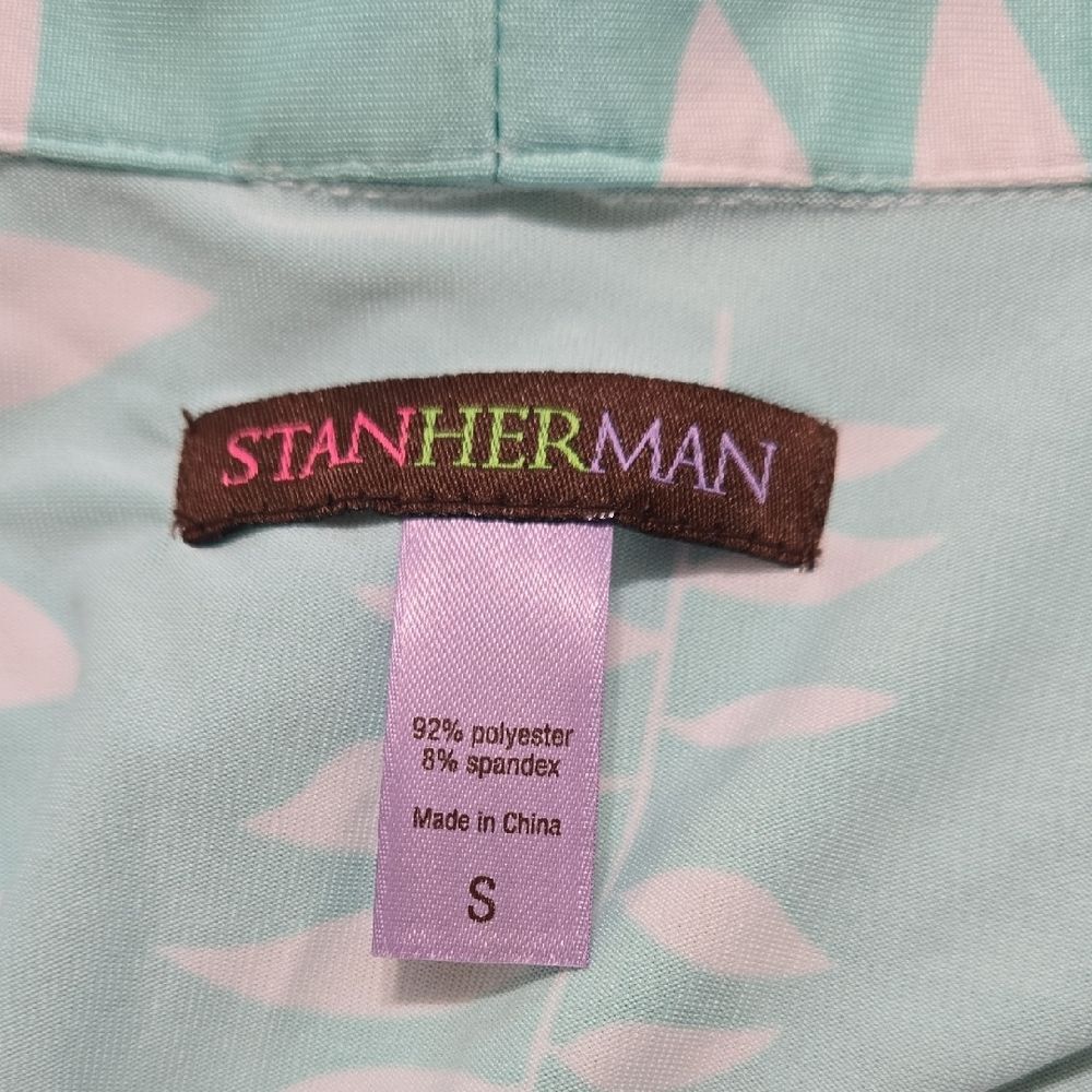 Stan Herman Mint Green Leaf Patterned Lounge Dress Sz S Spa Pool Bath Leisure - Picture 6 of 11